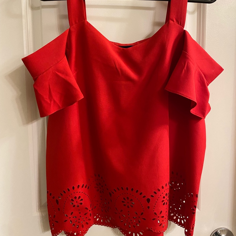 Red cold shoulder top